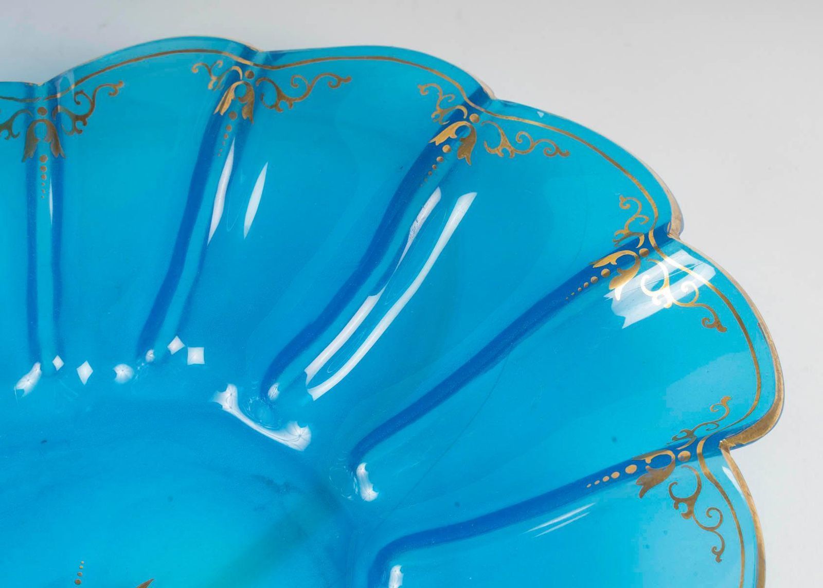 Cup And Saucer In Blue Opaline With Gold Highlights, 19th Century photo vinterior