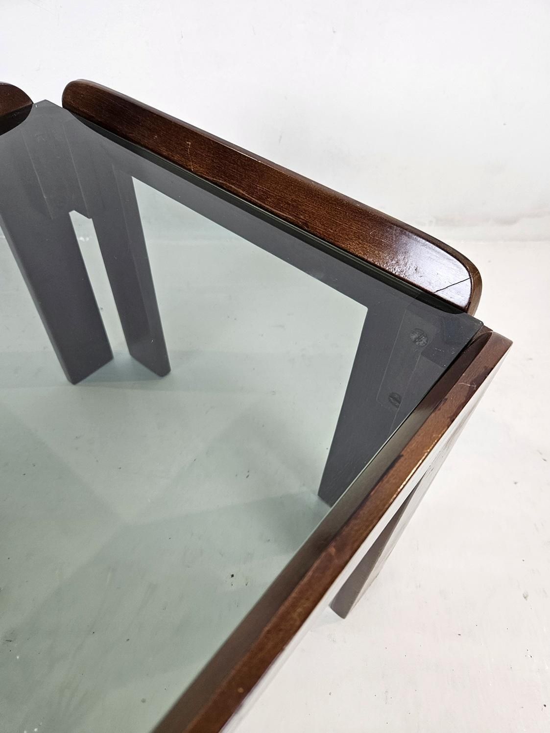 Midcentury Coffee Table By Afra & Tobia Scarpa, Solid Wood & Glass photo buy