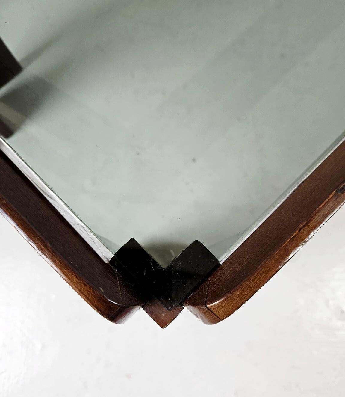 Midcentury Coffee Table By Afra & Tobia Scarpa, Solid Wood & Glass photo vintage