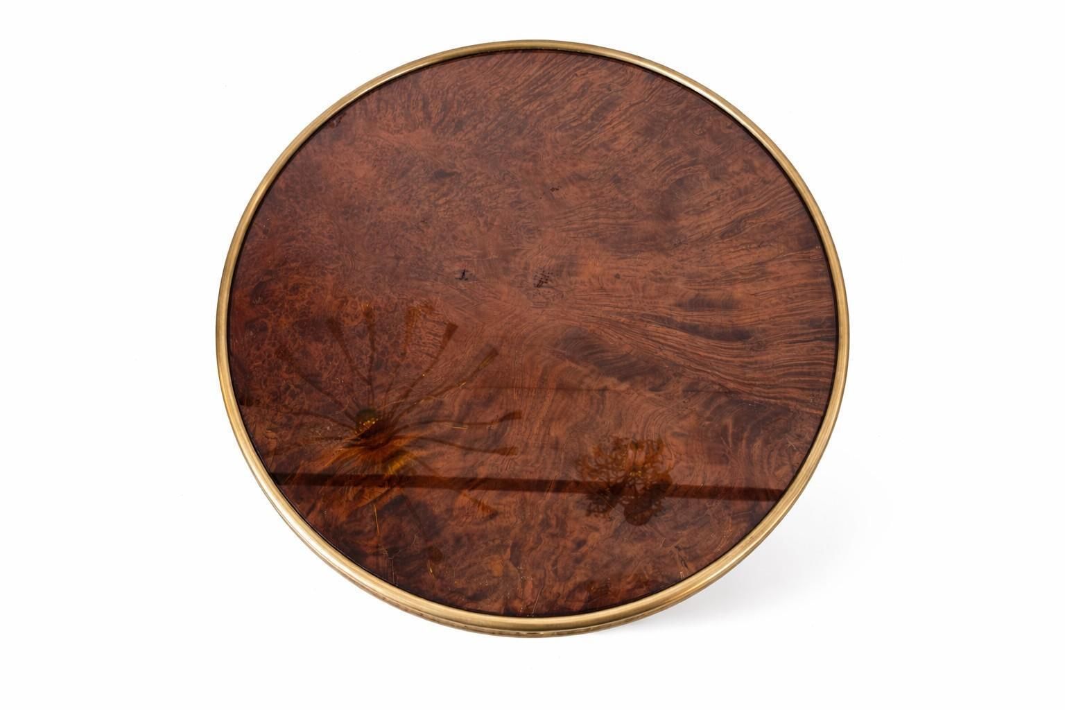 1950s Italian Yacht Side Table, Burl And Brass Restored photo for sale