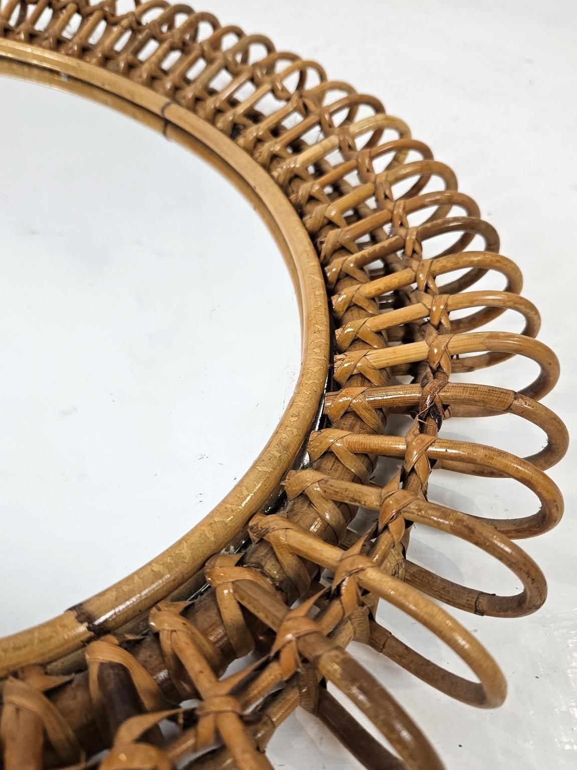 Mid Century Rattan Wall Mirror In Style Of Franco Albini, Italy, 1960s photo buy