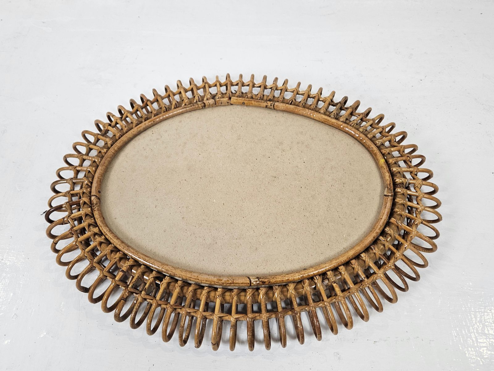 Mid Century Rattan Wall Mirror In Style Of Franco Albini, Italy, 1960s photo vintage