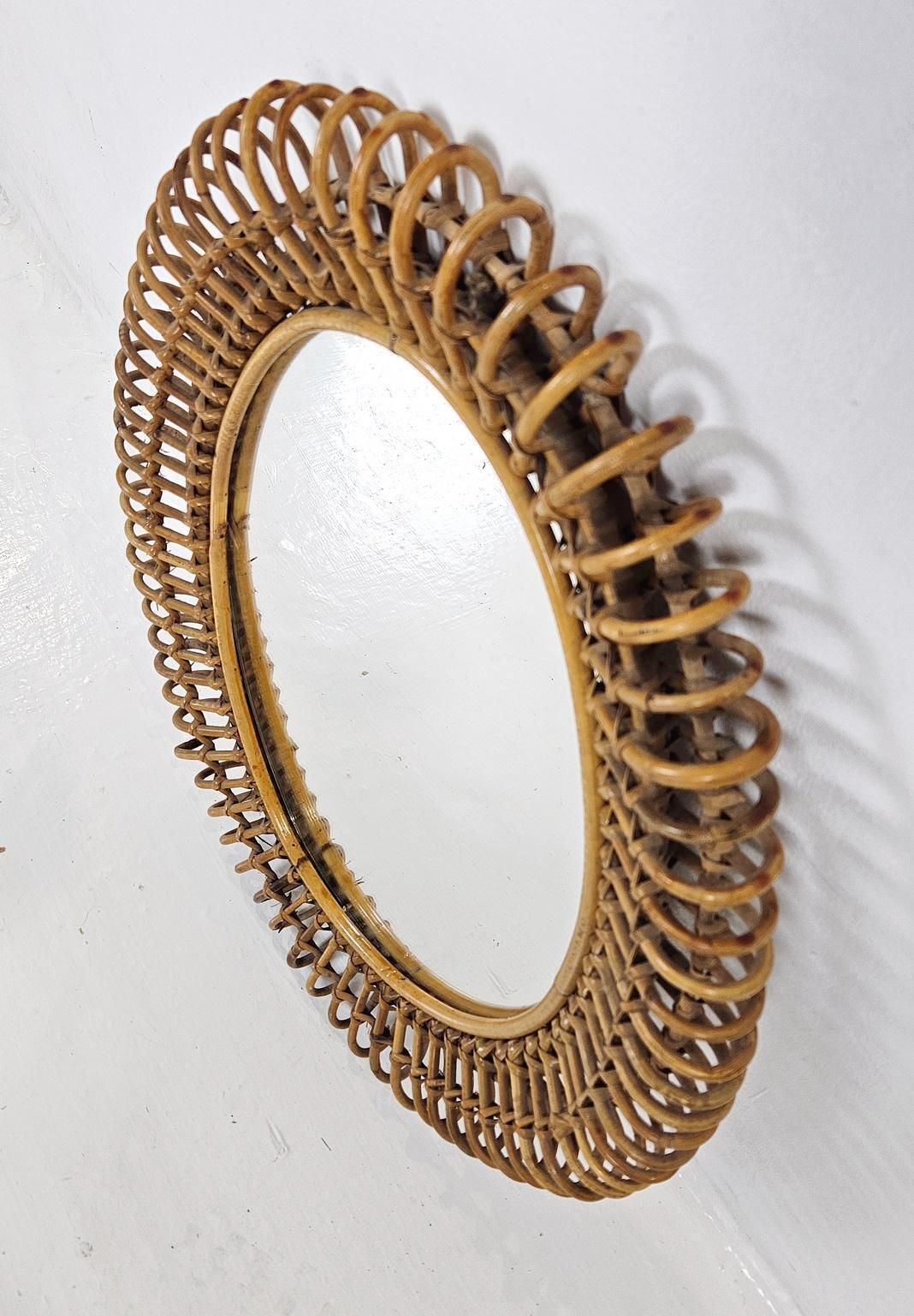 photo furniture Mid Century Rattan Wall Mirror In Style Of Franco Albini, Italy, 1960s