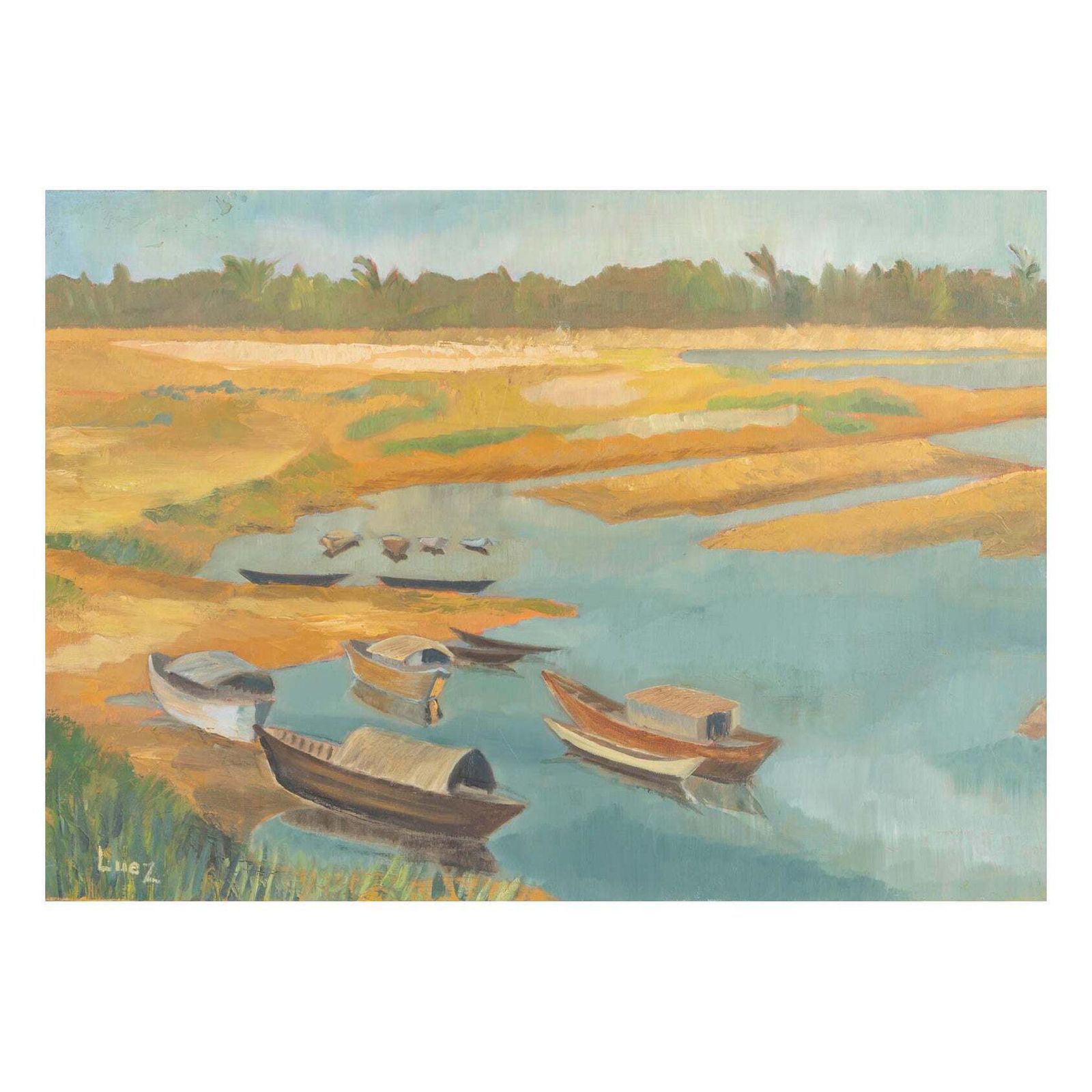 Oil On Canvas By Evelyne Luez From The 20th Century.
