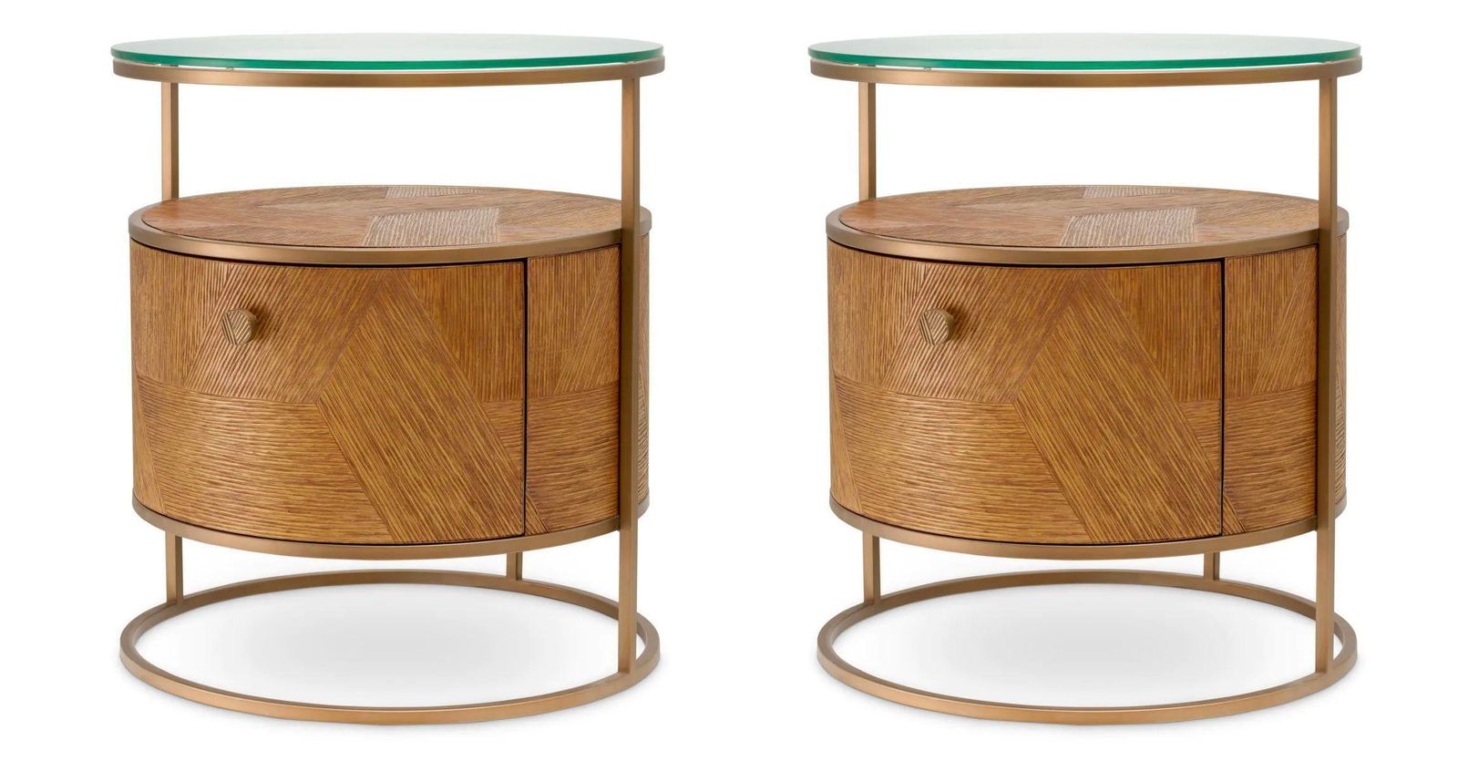 Set Of Two Nightstand In Caramel Carved Oak Veneer And Brushed Brass photo furniture
