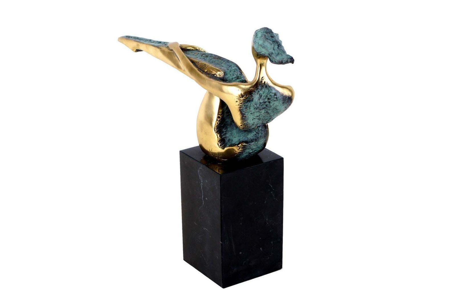 Contemporary Patinated Bronze Statue In Green And Gold On Marble, 20th Century photo 1568.0