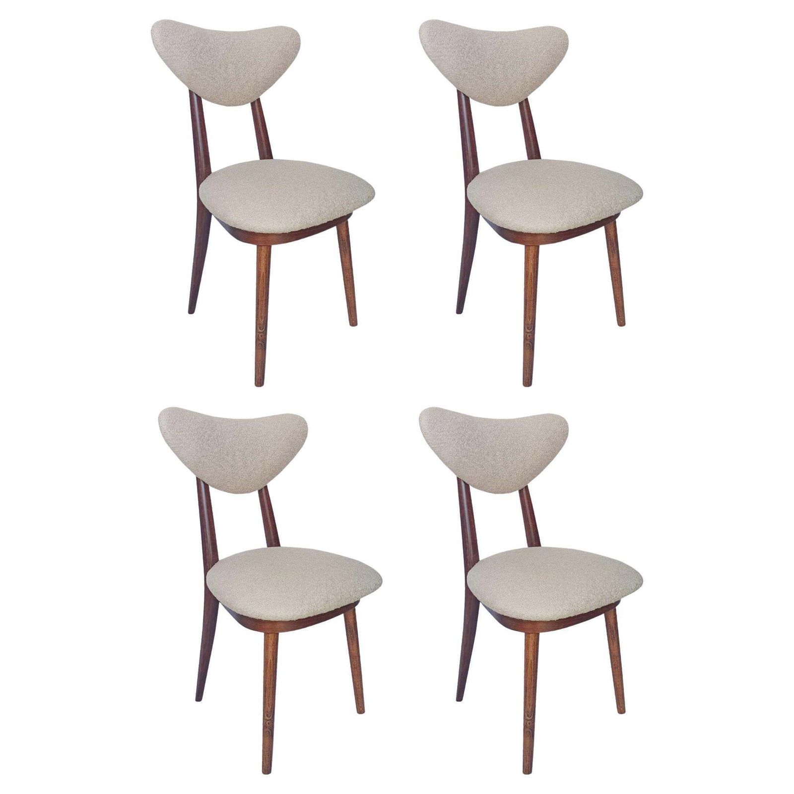 Four Heart Chairs By Helena & Jerzy Kurmanowicz In Beech Wood & Bouclé