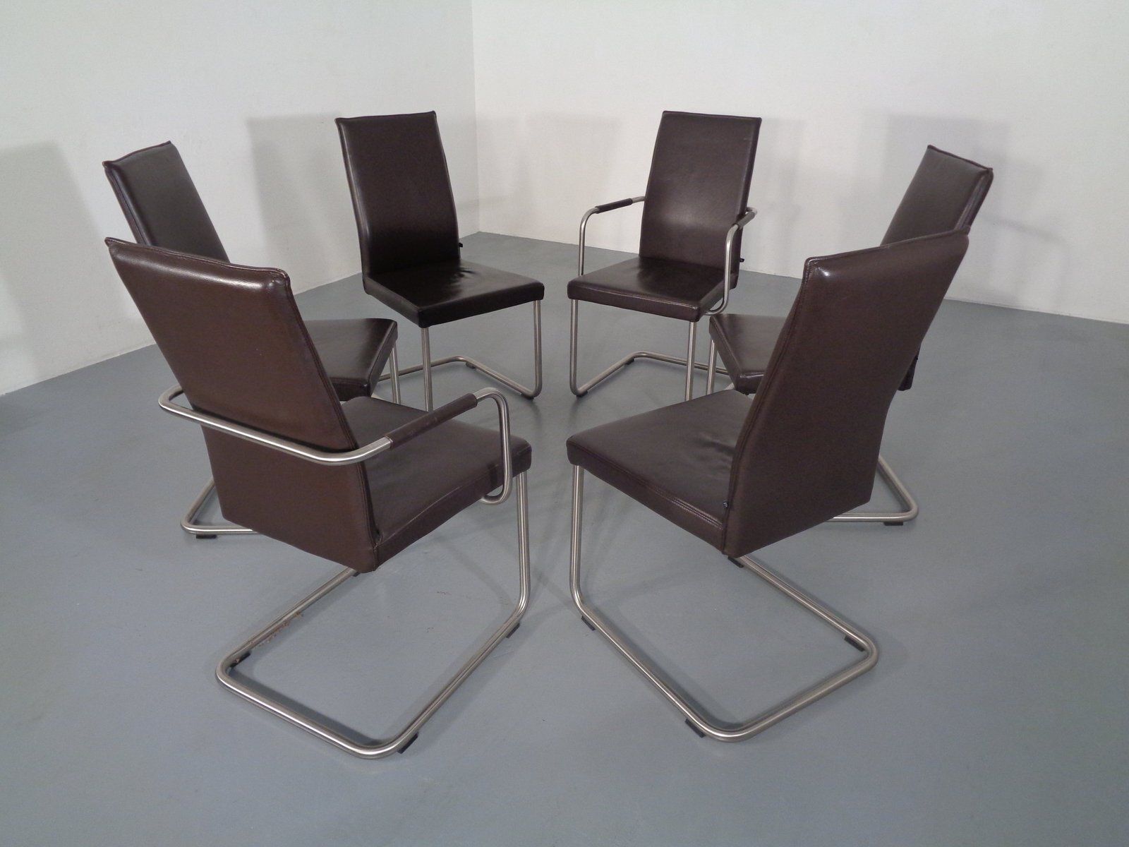 Leather Cantilever Dining Chairs By Karl Friedrich Förster For Kff, 1990s, Set Of 6