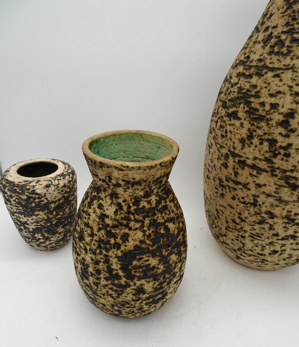 Dutch Ceramic Birch Bark Series Vase From Pieter Groeneveldt, 1960s, Set Of 3 photo vintage