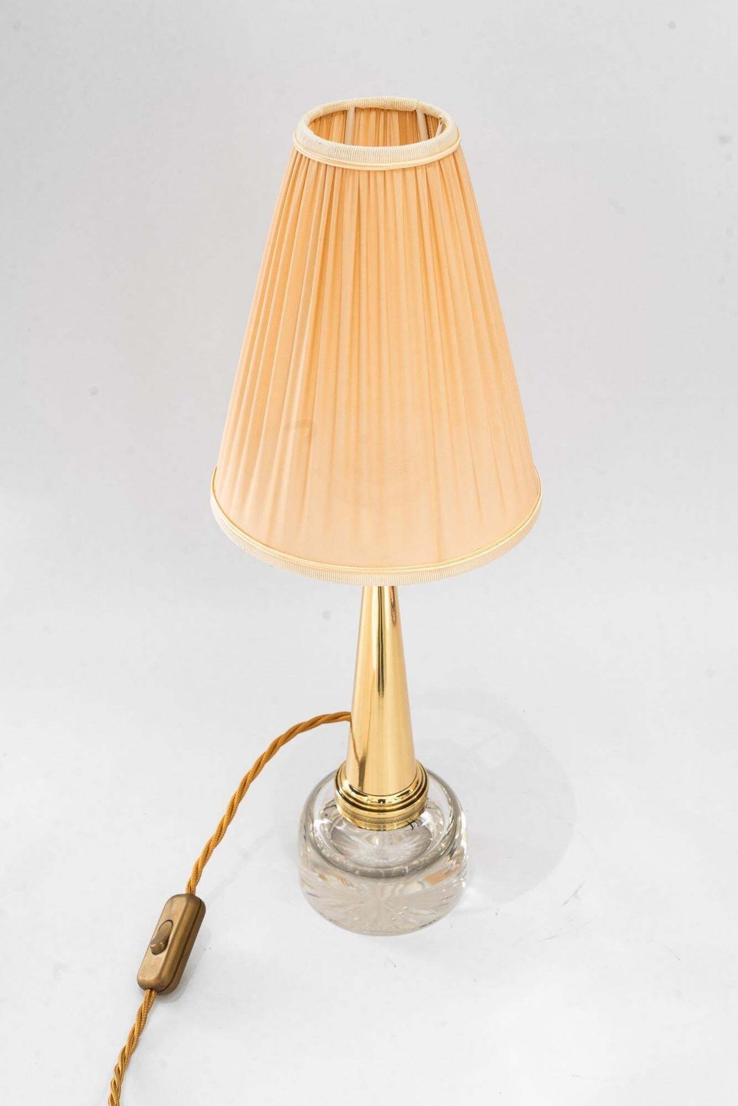 Art Deco Glass And Brass Table Lamp With Fabric Shade Around 1920s photo furniture