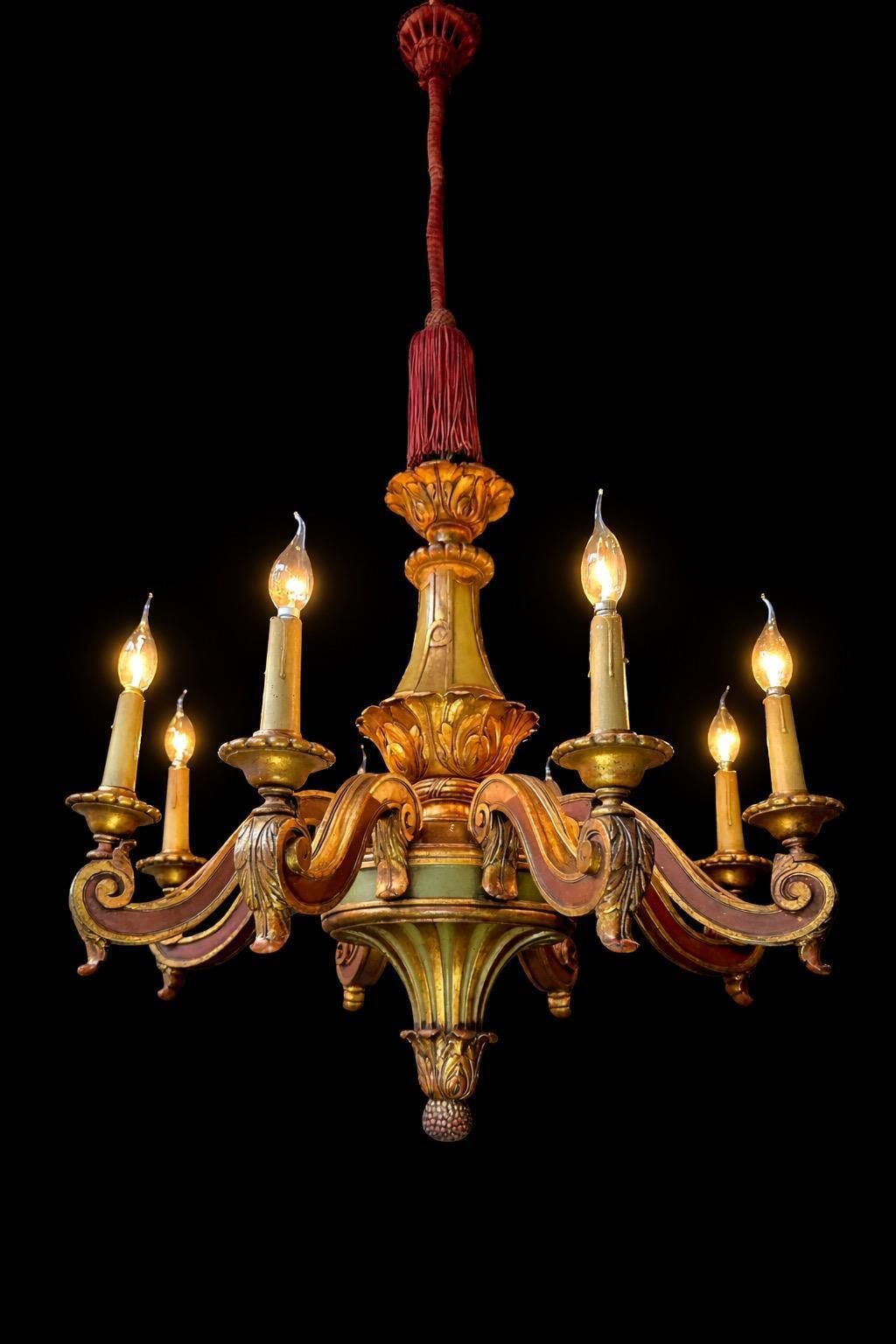 Monumental Architectural Italian Baroque Revival Giltwood 8 Light Chandelier photo furniture