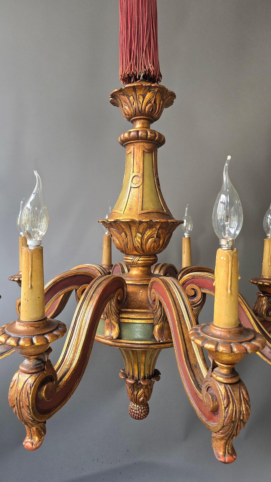 Monumental Architectural Italian Baroque Revival Giltwood 8 Light Chandelier photo vinterior