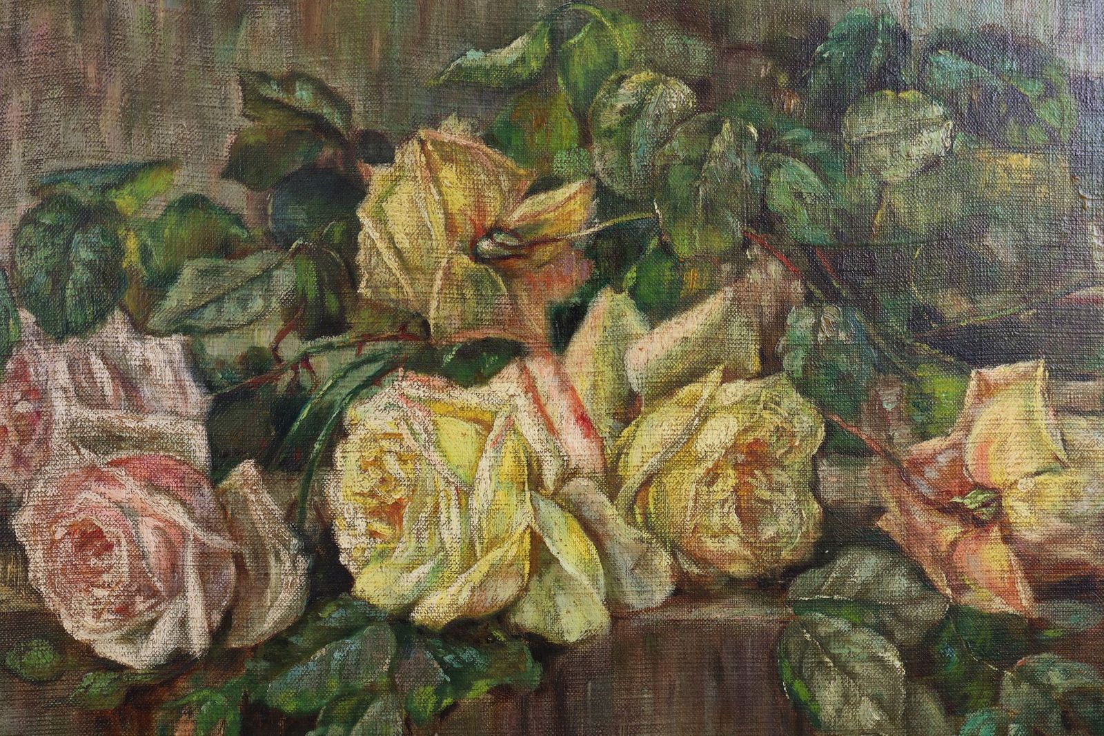Belgian Artist, Romantic Floral Still Life, 1900, Oil Painting, Framed photo furniture