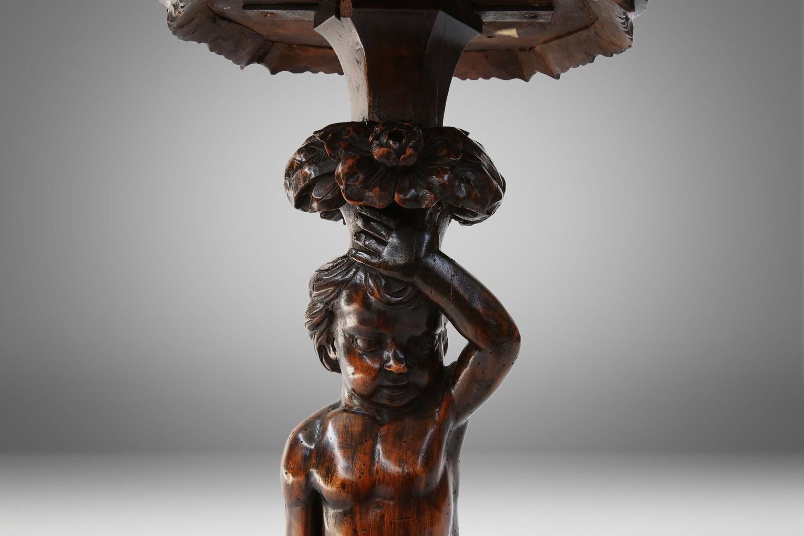 Carved Walnut Pedestal Table With Putto, France, 1850s photo 1570.0
