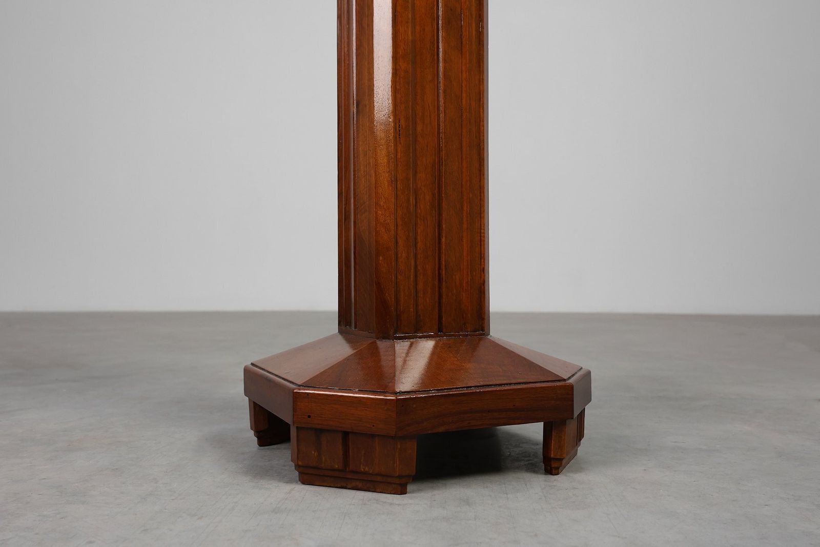 photo furniture Large Art Deco Oak And Marble Pedestal, France, 1920s