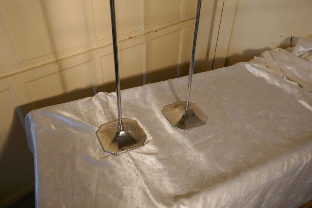 Pair Of Tall Art Deco Adjustable Chrome Shop Window Display Stands photo Home Fixtures