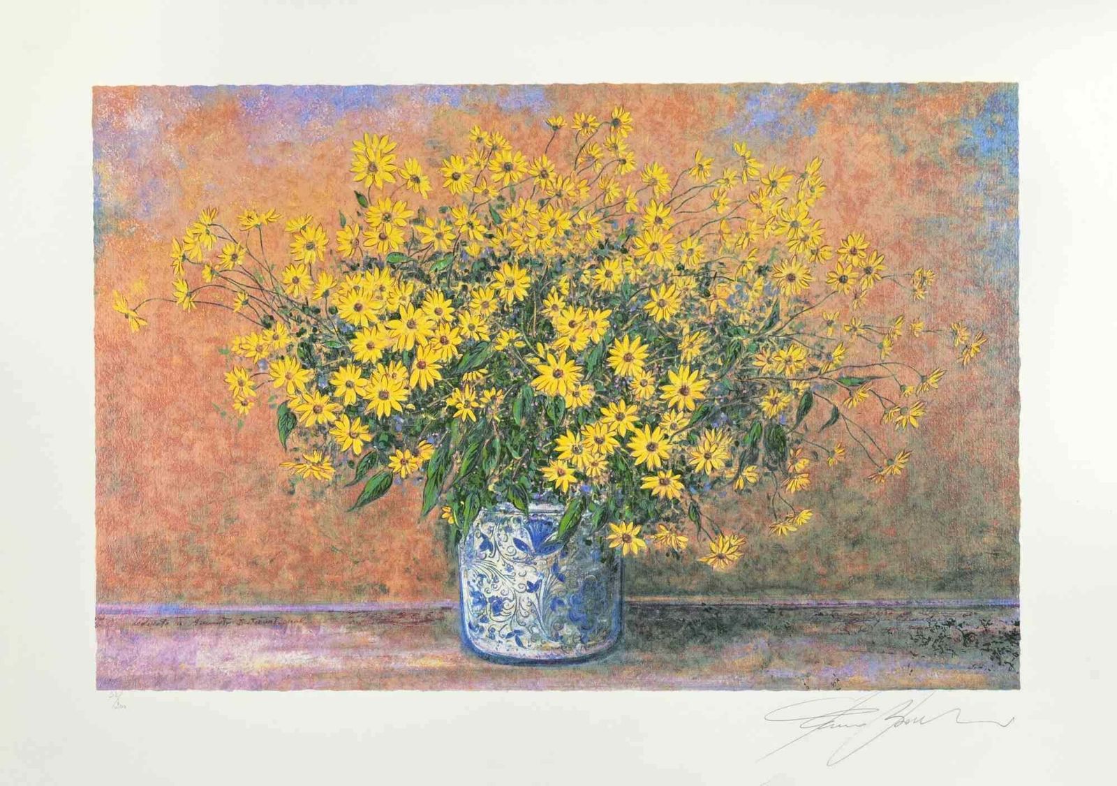 Franco Bocchivase Of Jerusalem Artichoke Flowers   Screen Print By Franco Bocchi   1980s1980s