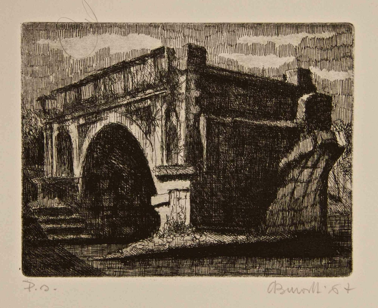 Armando Burattirome, Pons Aemilius, Called Broken Bridge   Etching By Armando Buratti   19671967