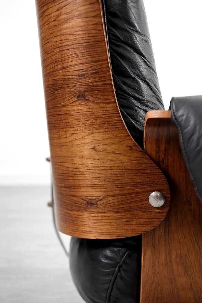 photo vinterior Mid Century Modern Zwitserse Leren En Bentwood Loungestoel Van Martin Stoll Voor Giroflex, Jaren 1960