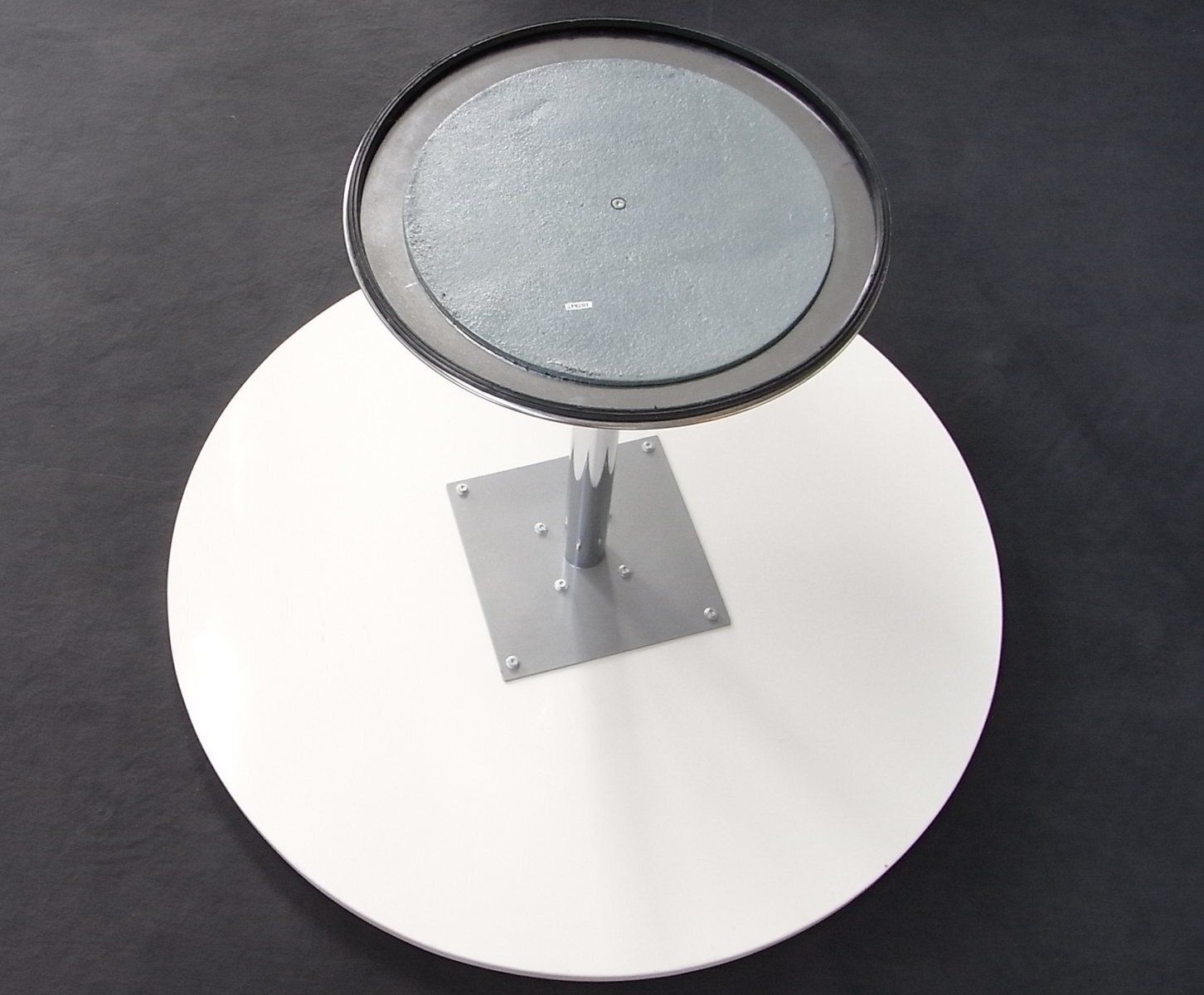 Round Dining Table In White High Gloss Melamine On Chromed Tulip Pedestal, Germany, 2000s photo vinterior