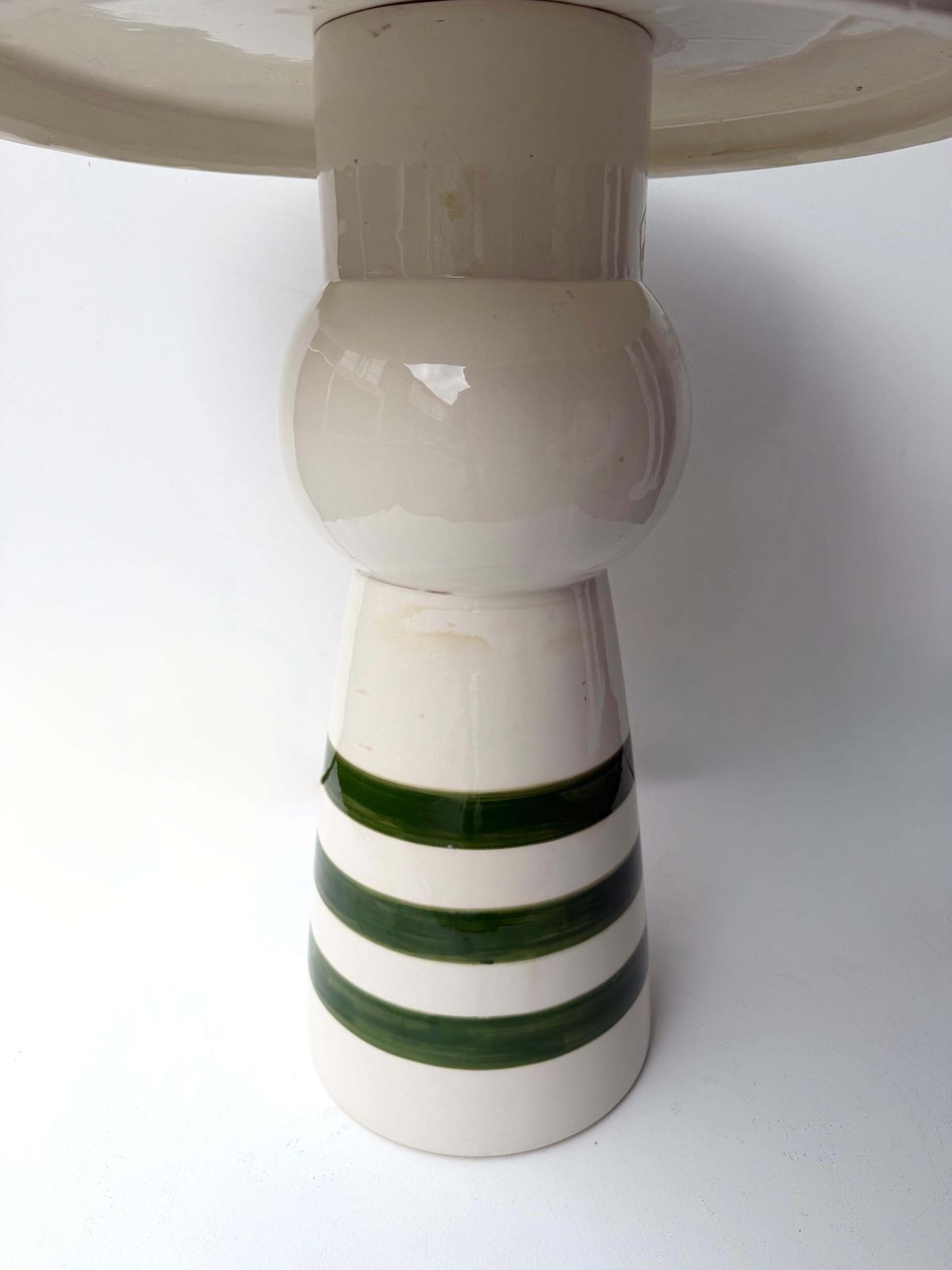 Contemporary Pair Of Green And White Ceramic Stripe Side Tables. Italy photo Furniture