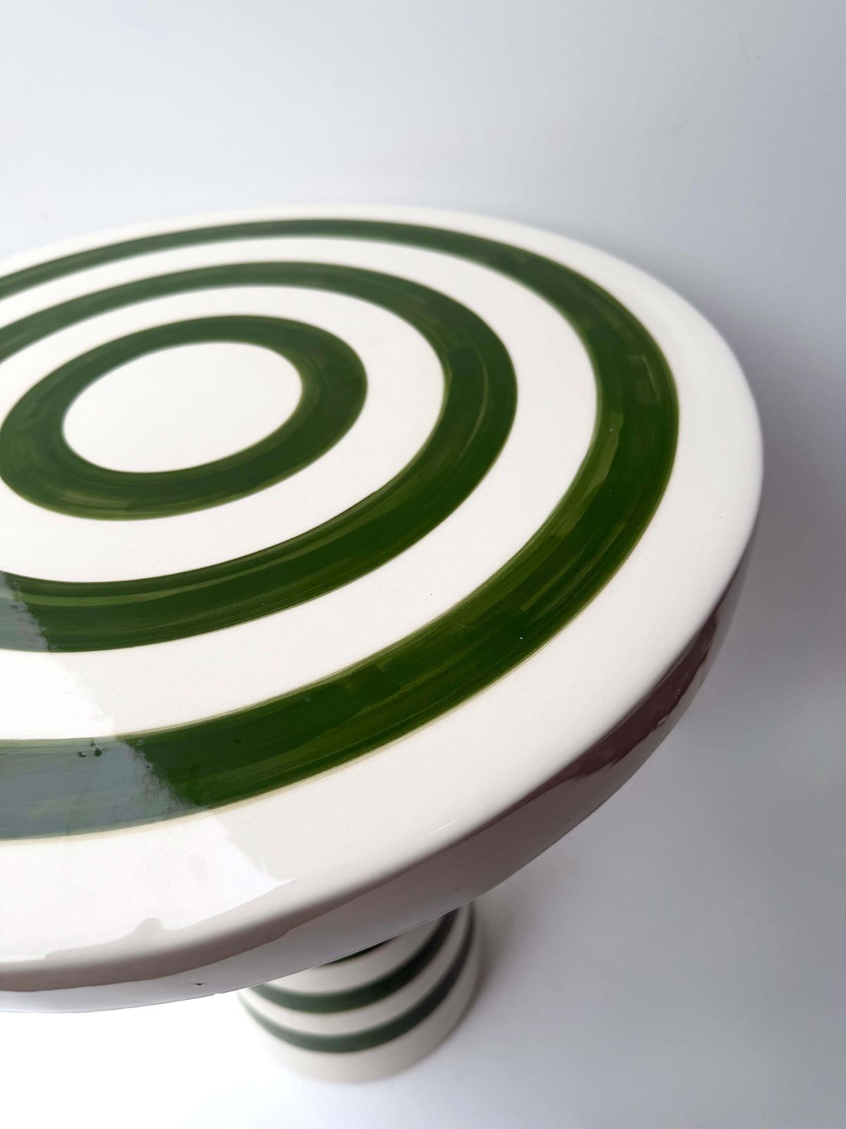 Contemporary Pair Of Green And White Ceramic Stripe Side Tables. Italy photo 3314.0