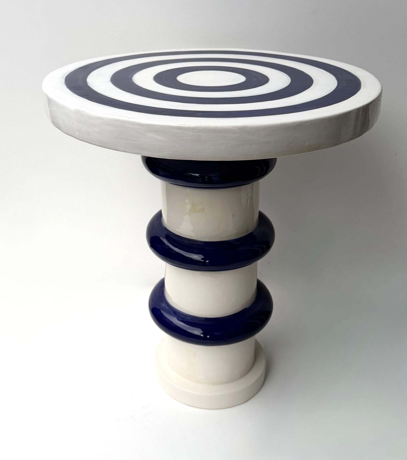 Contemporary Pair Of Blue And White Ceramic Stripe Side Tables. Italy photo Furniture