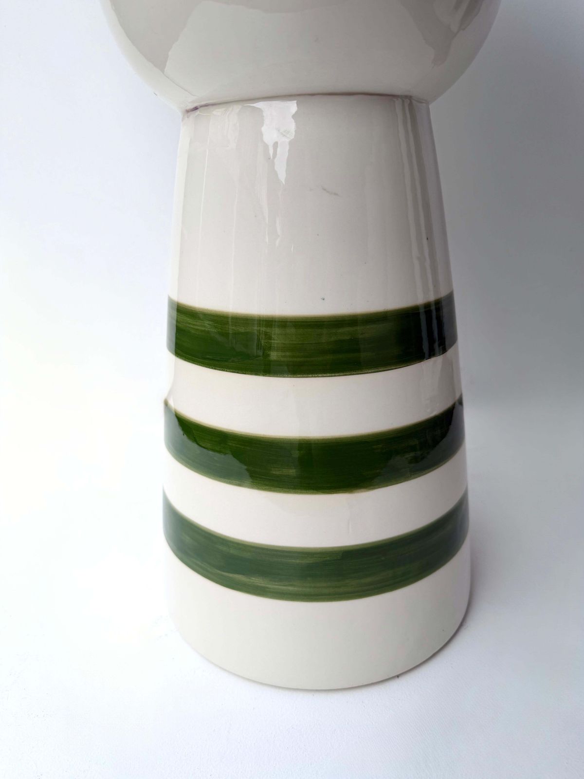 photo for sale Contemporary Pair Of Green And White Ceramic Stripe Side Tables. Italy