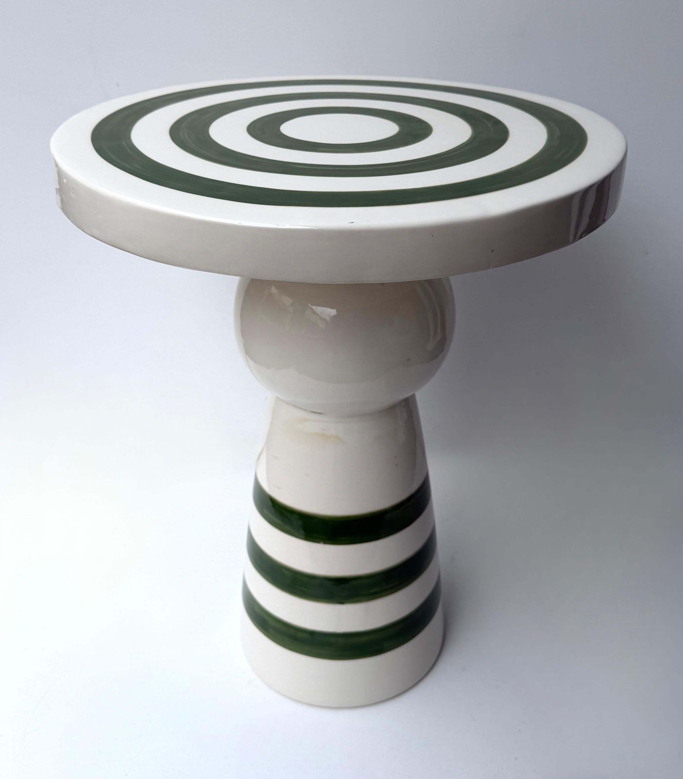 3314.0 Contemporary Pair Of Green And White Ceramic Stripe Side Tables. Italy photo