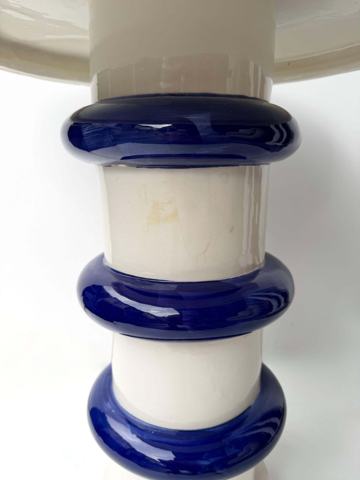 Furniture Contemporary Pair Of Blue And White Ceramic Stripe Side Tables. Italy photo