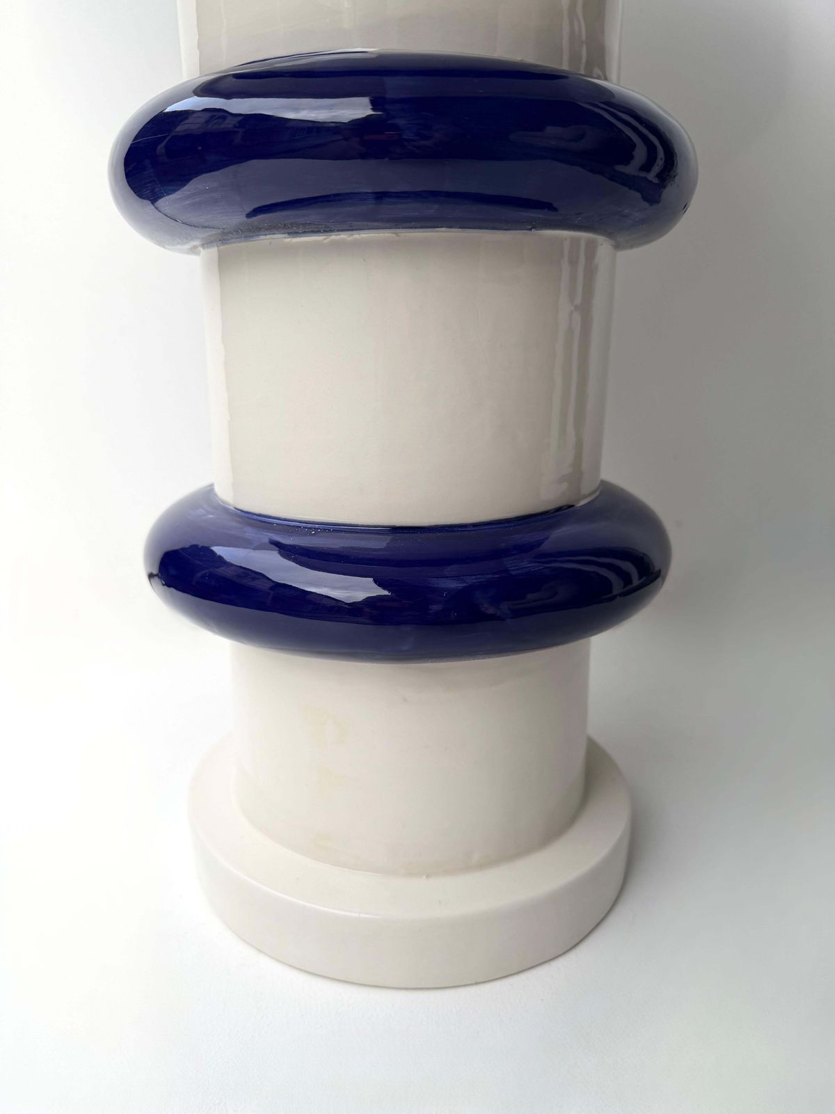 3381.0 Contemporary Pair Of Blue And White Ceramic Stripe Side Tables. Italy photo