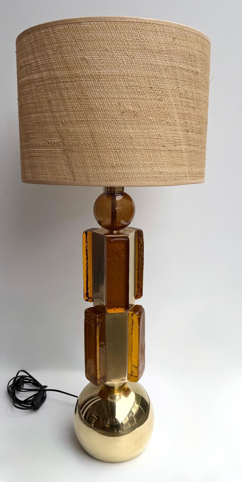 photo buy Contemporary Pair Of Brass And Murano Glass Lamps, Italy