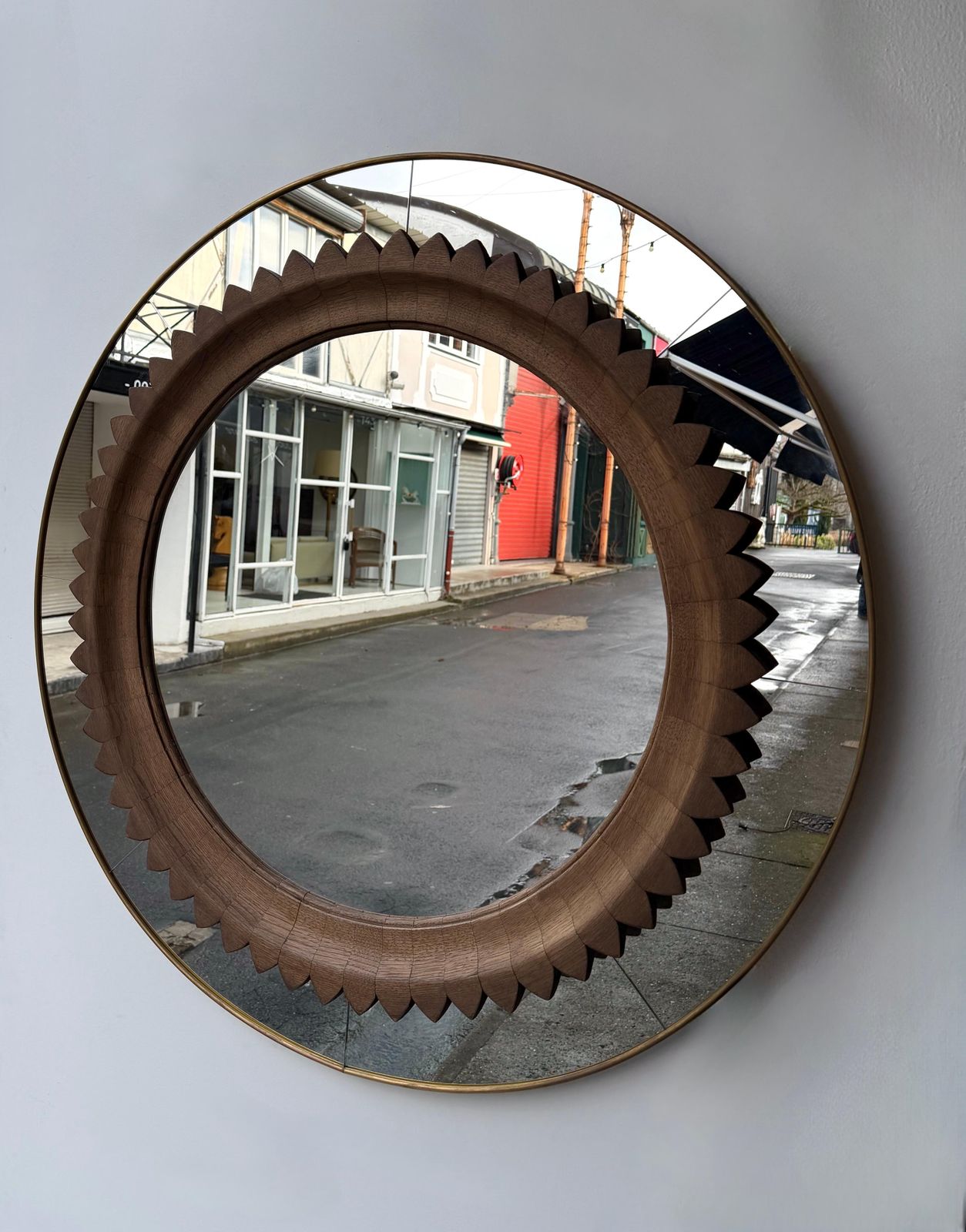 Wood And Brass Mirror By Fratelli Marelli. Italy, 1950s photo for sale