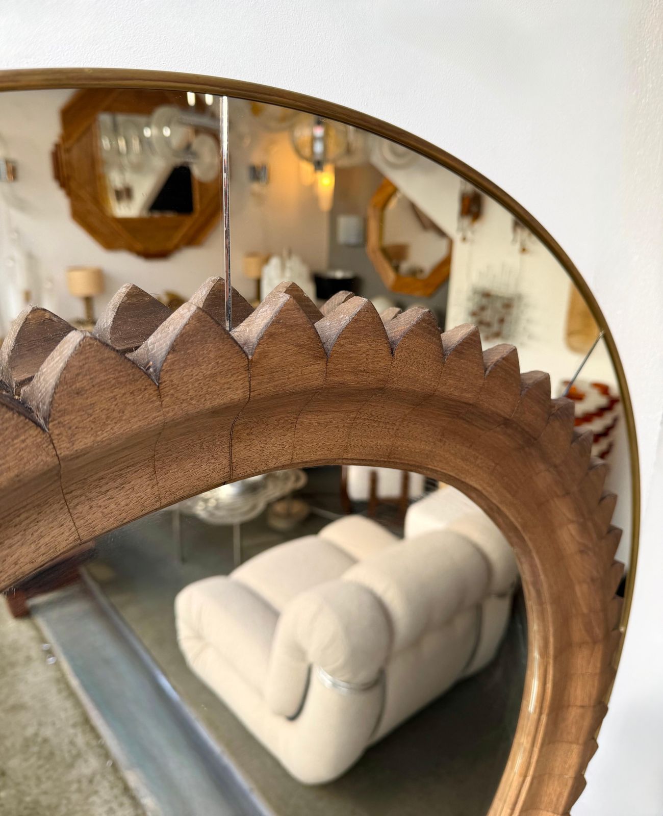 Wood And Brass Mirror By Fratelli Marelli. Italy, 1950s photo buy