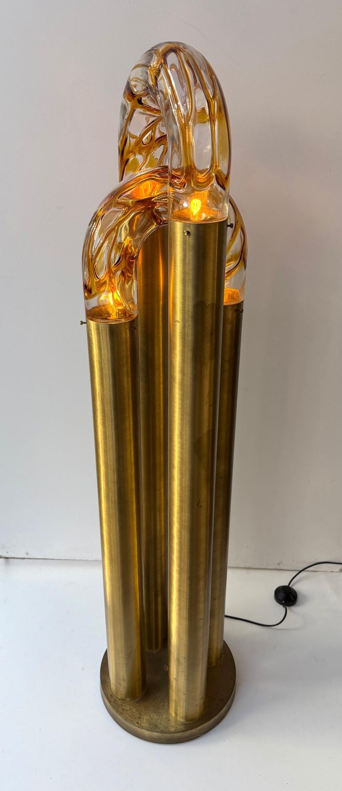 Brass Floor Lamp Murano Glass By Aldo Nason For Mazzega, Italy, 1970s photo for sale