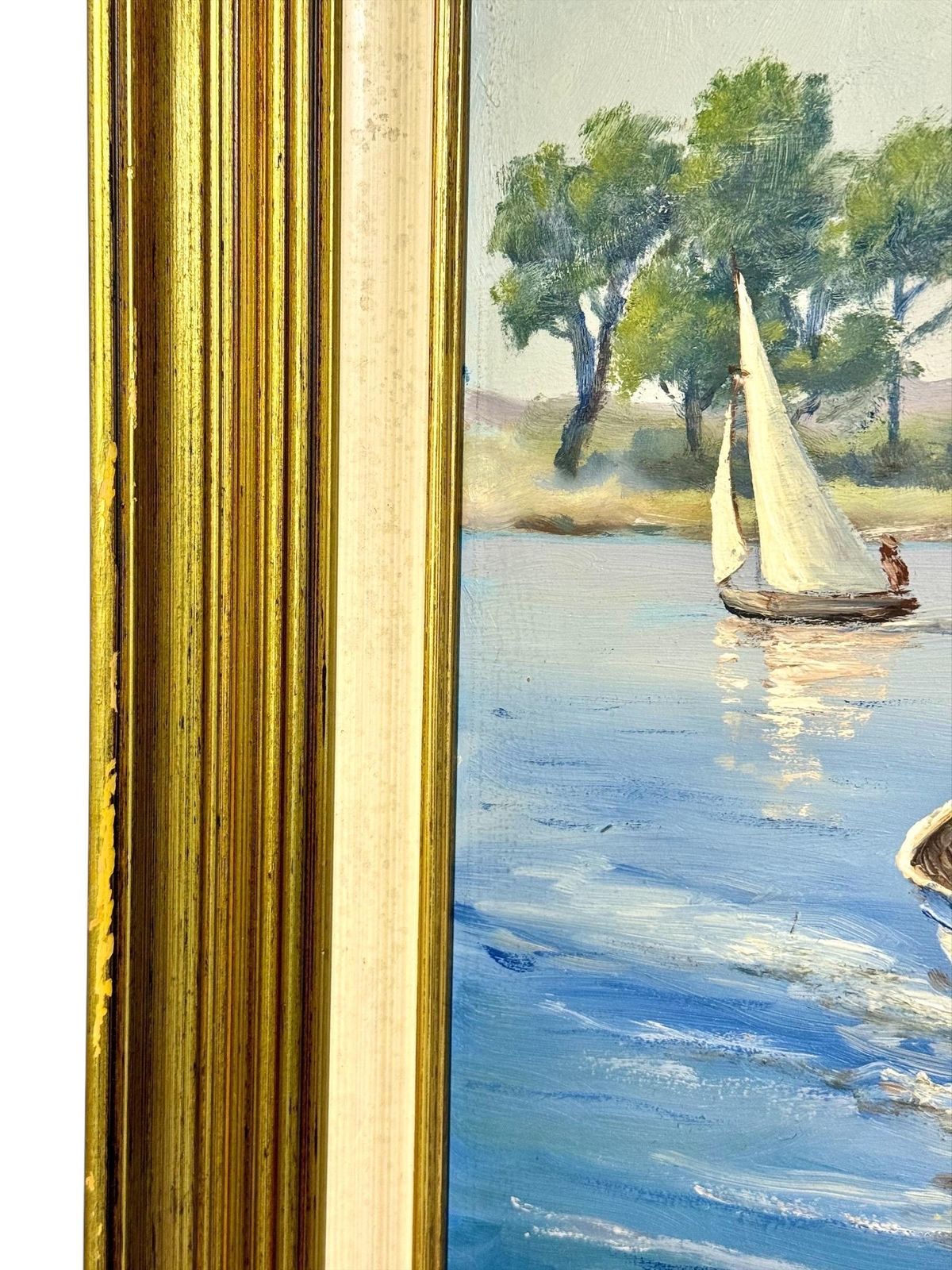 Large Mediterranean Coastal Scene With Boats By F. Borelly photo vinterior