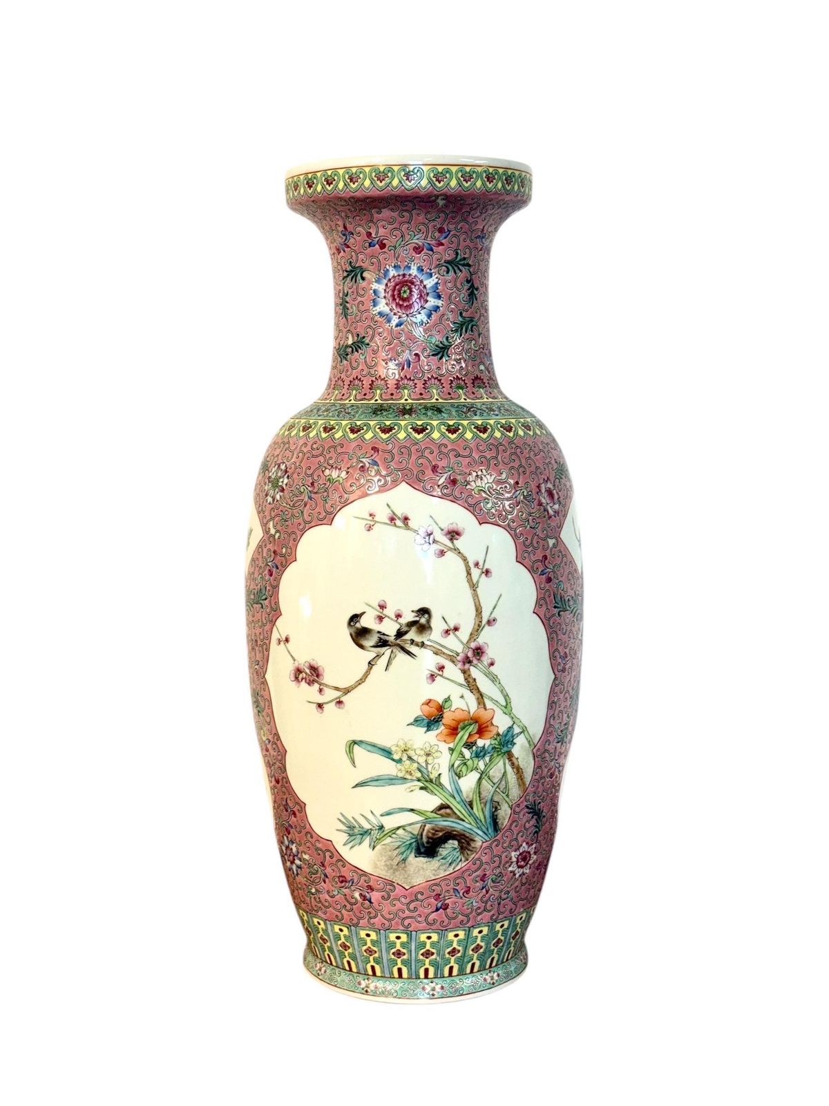 Large Chinese Famille Rose Porcelain Vase With Peacocks photo for sale