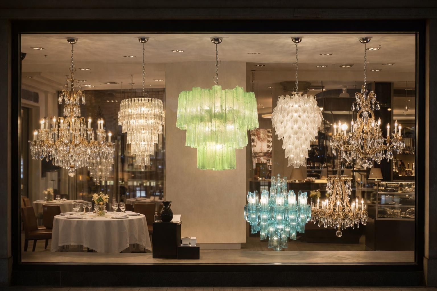 Lighting Pair Italian Chandeliers In Murano Glass photo