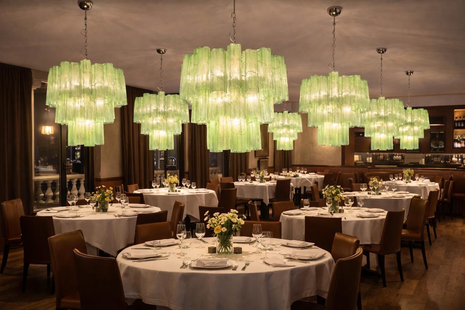 photo vintage Pair Italian Chandeliers In Murano Glass
