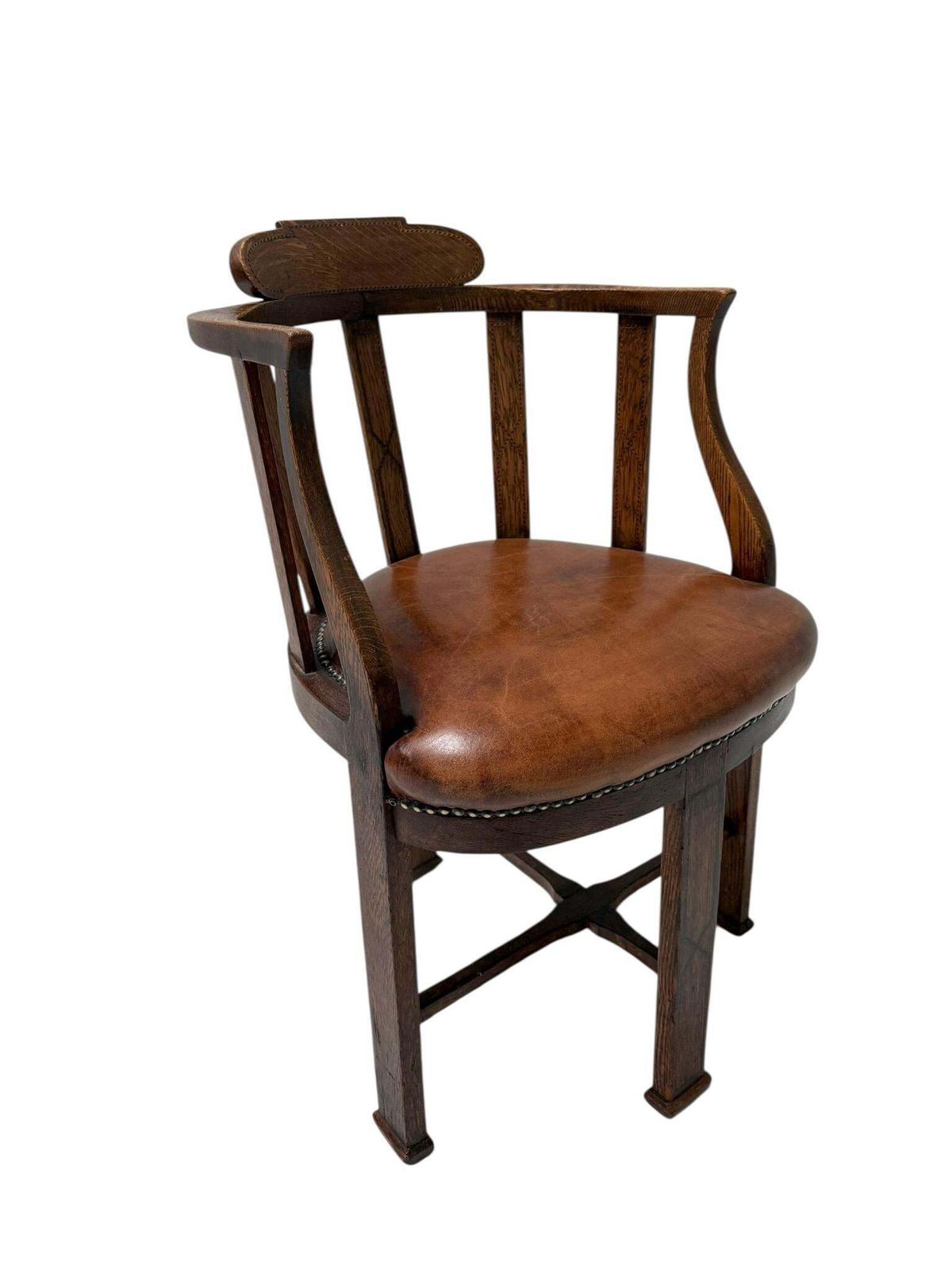 Art Deco Captain"S Chair Or Armchair With Leather Seat, 1930s photo for sale