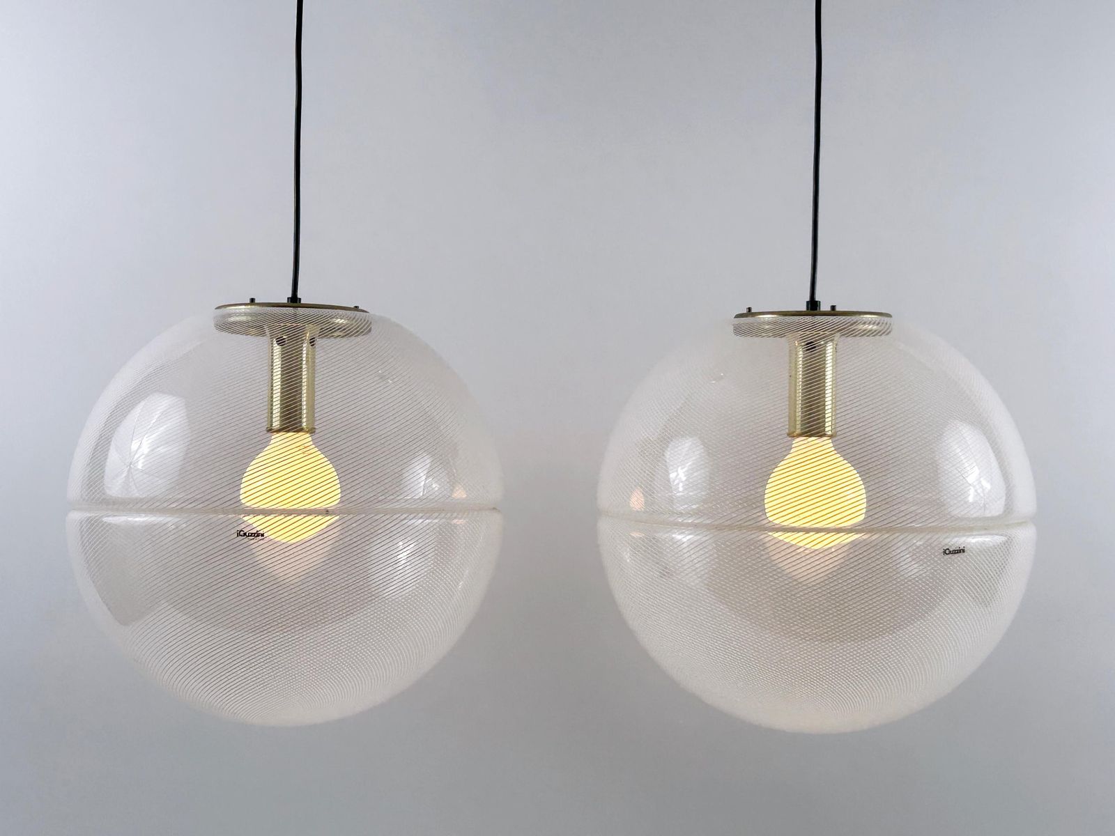1 Of 2 Elegant Mid Century Modern Sfera Pendant Lamps By Iguzzini Italy 1970s photo Lighting