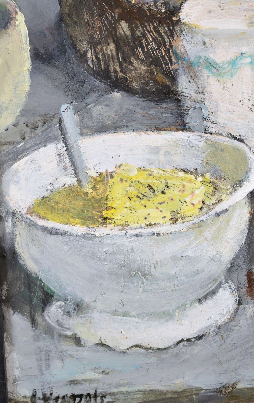 Imants Vecozolsstill Life With Baguette. Cardboard, Oil. 57x49 Cm1999 photo for sale