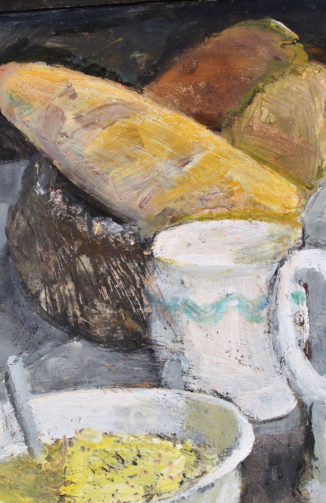 Imants Vecozolsstill Life With Baguette. Cardboard, Oil. 57x49 Cm1999 photo Art
