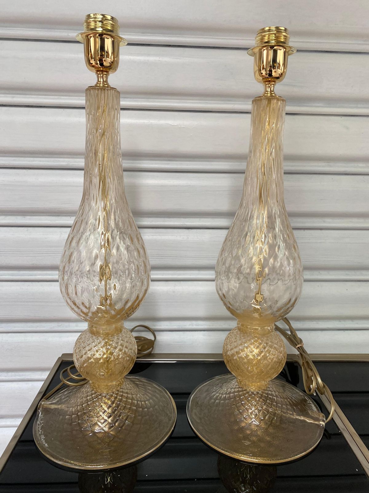 Pair Of Golden Lamps Alberto Dona Murano 1970 photo Lighting