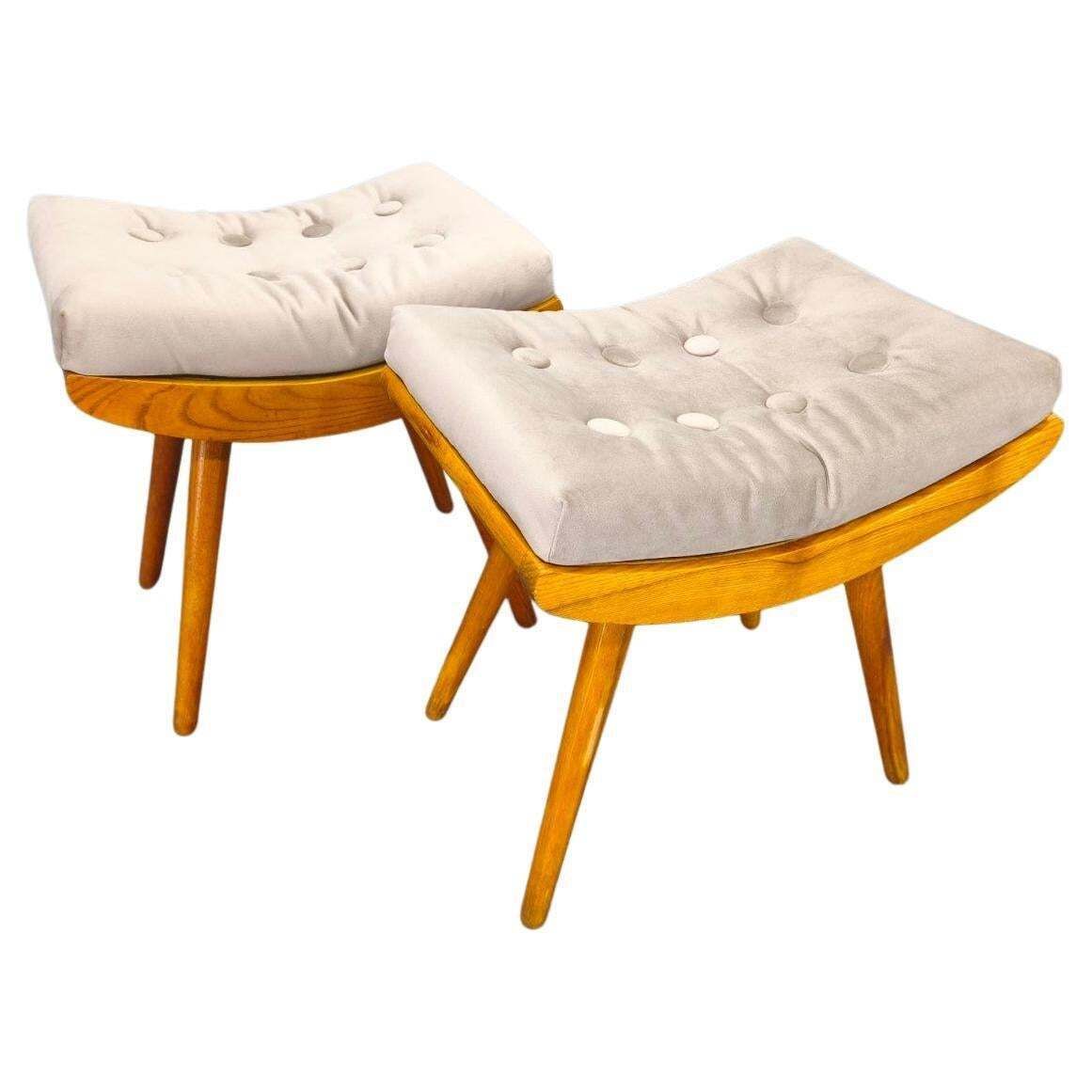 Mid Century Solid Maple Footstools With Curved Frames, 1960s
