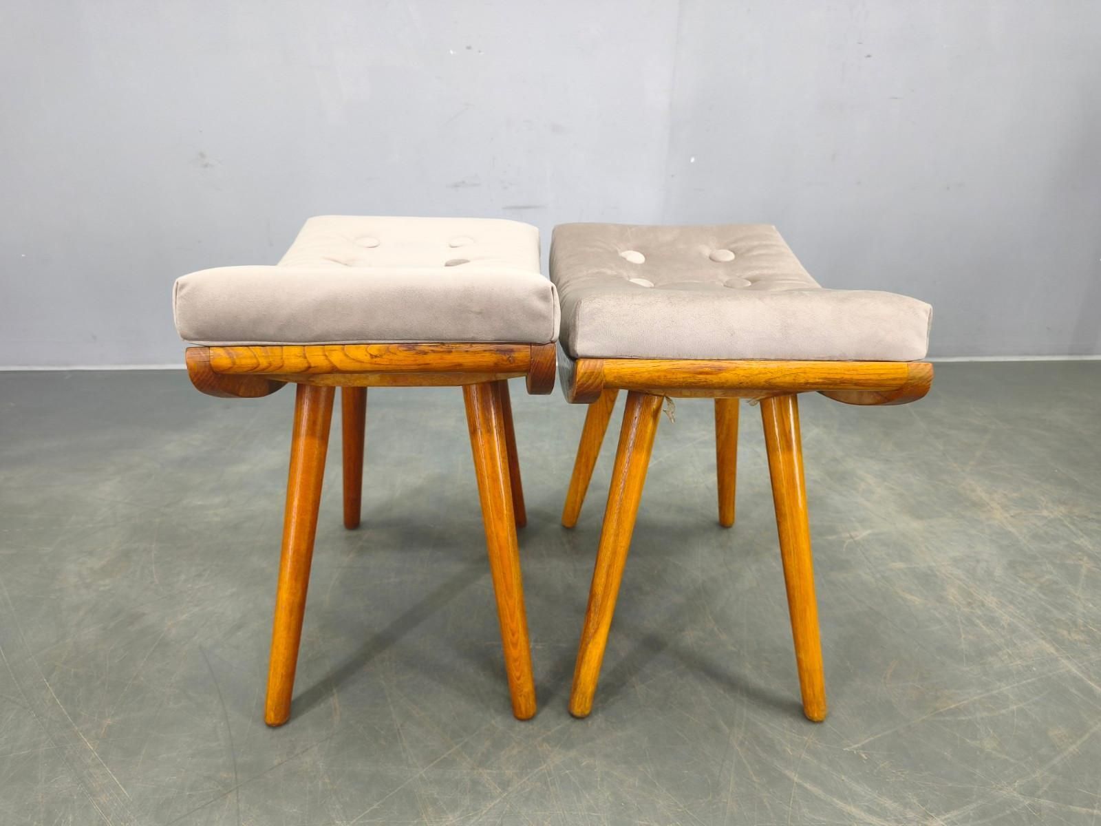Mid Century Solid Maple Footstools With Curved Frames, 1960s photo Furniture