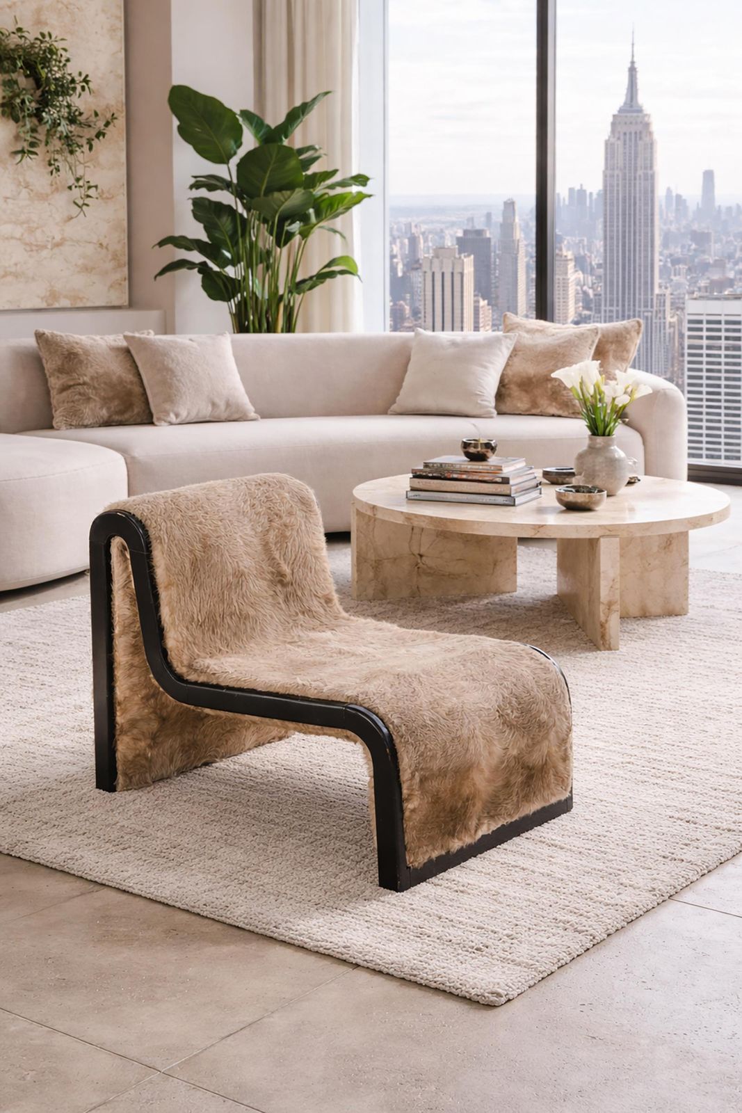 Postmodern Italian Chaise Longue In Faux Fur Brown photo vintage