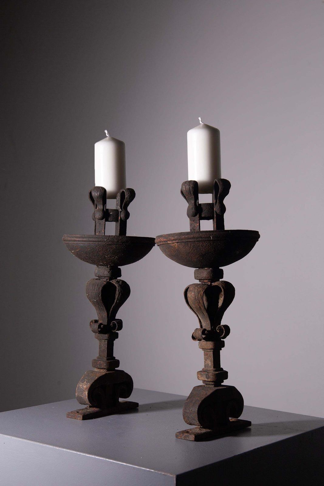 Pair Of Antique Italian Wrought Iron Torch Holders For Outdoor Use photo for sale