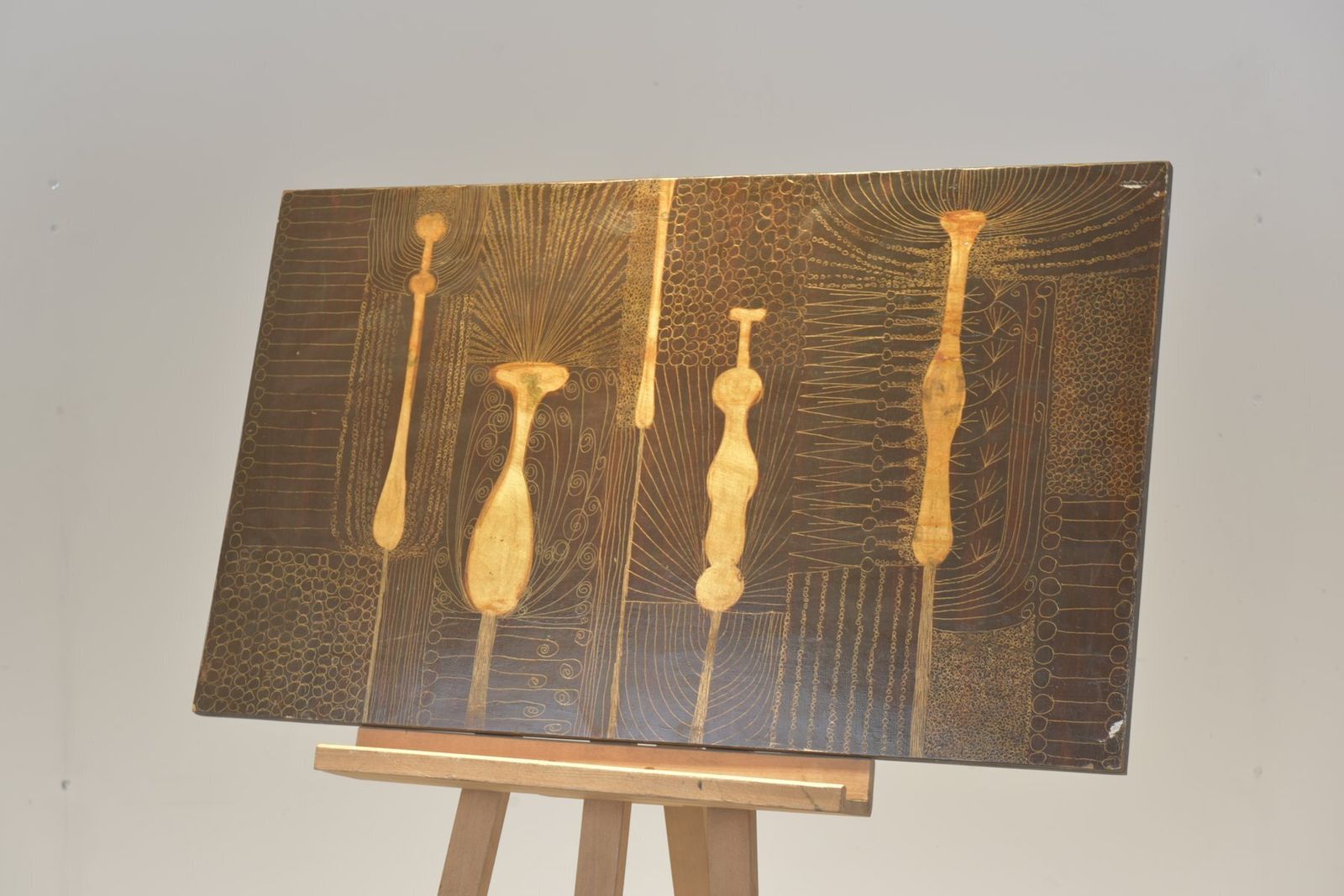 Abstract Plants, Scratch Picture Made Of Aluminum Foil, Chipboard Coated With Brownish Clear Varnish photo furniture