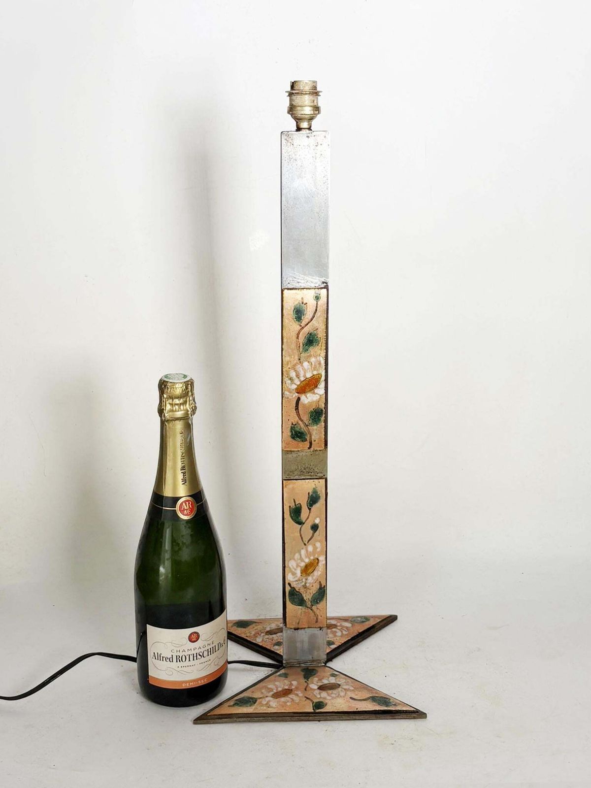 Metal Lamp With Floral Decoration, France, 1970 photo for sale